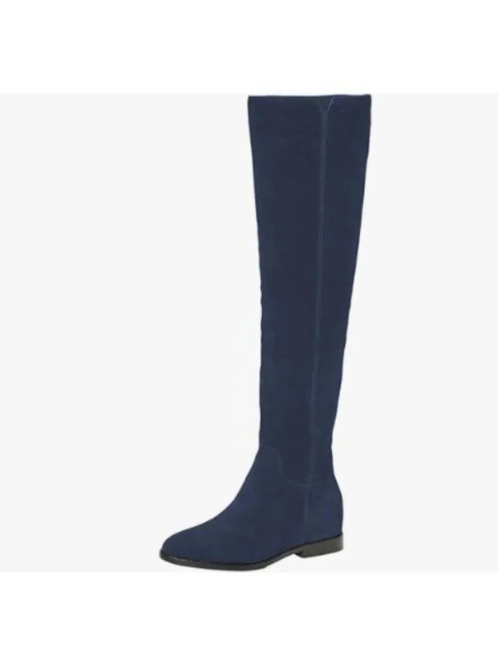 Pazzion Women Almond Toe Knee High Boots with Partial Zipper Stretchy Cold Blue
